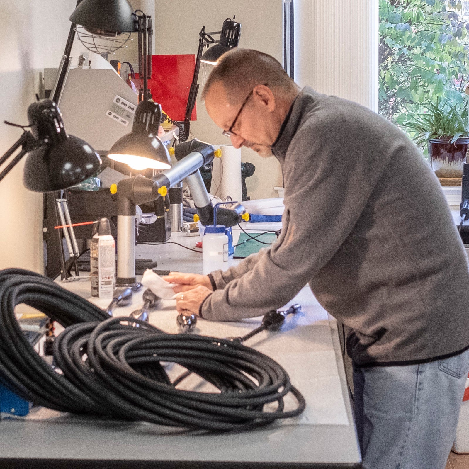 A man working at a desk.