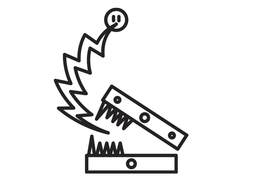 A line drawing of a lightning bolt hitting a piece of wood.