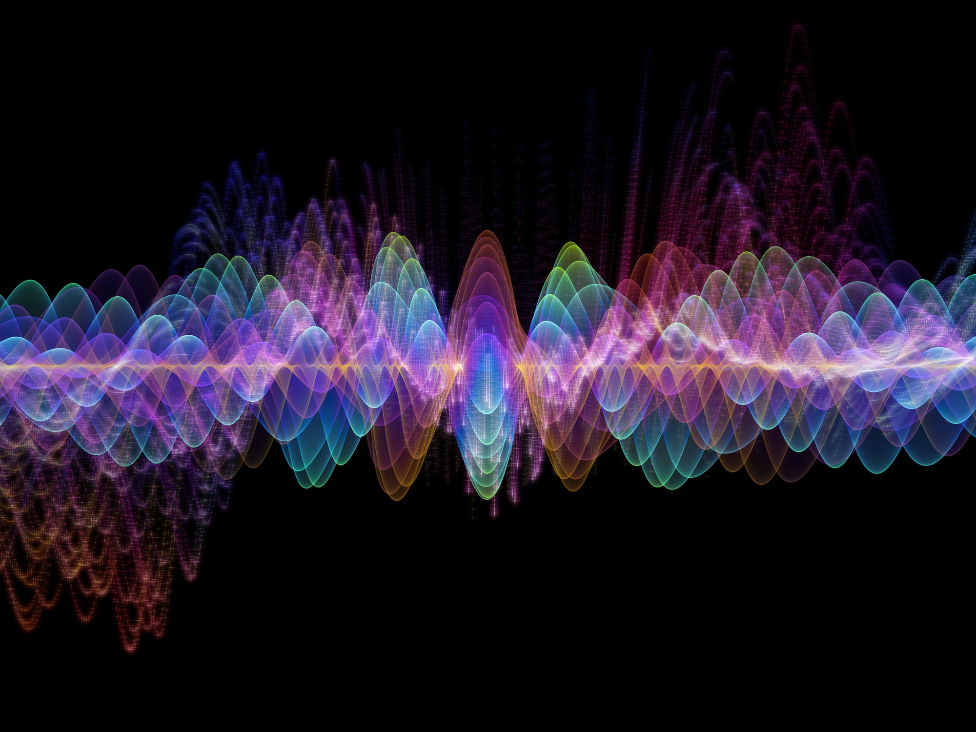 A colorful sound wave on a black background.