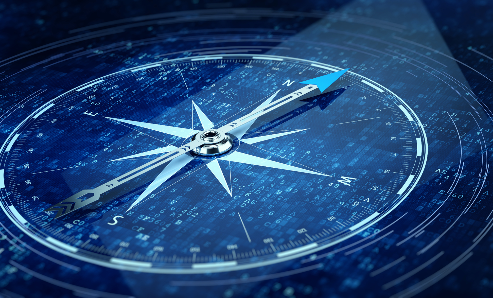 An image of a compass on a blue background.
